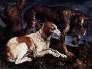 Follower of Jacopo da Ponte Two Hounds painting